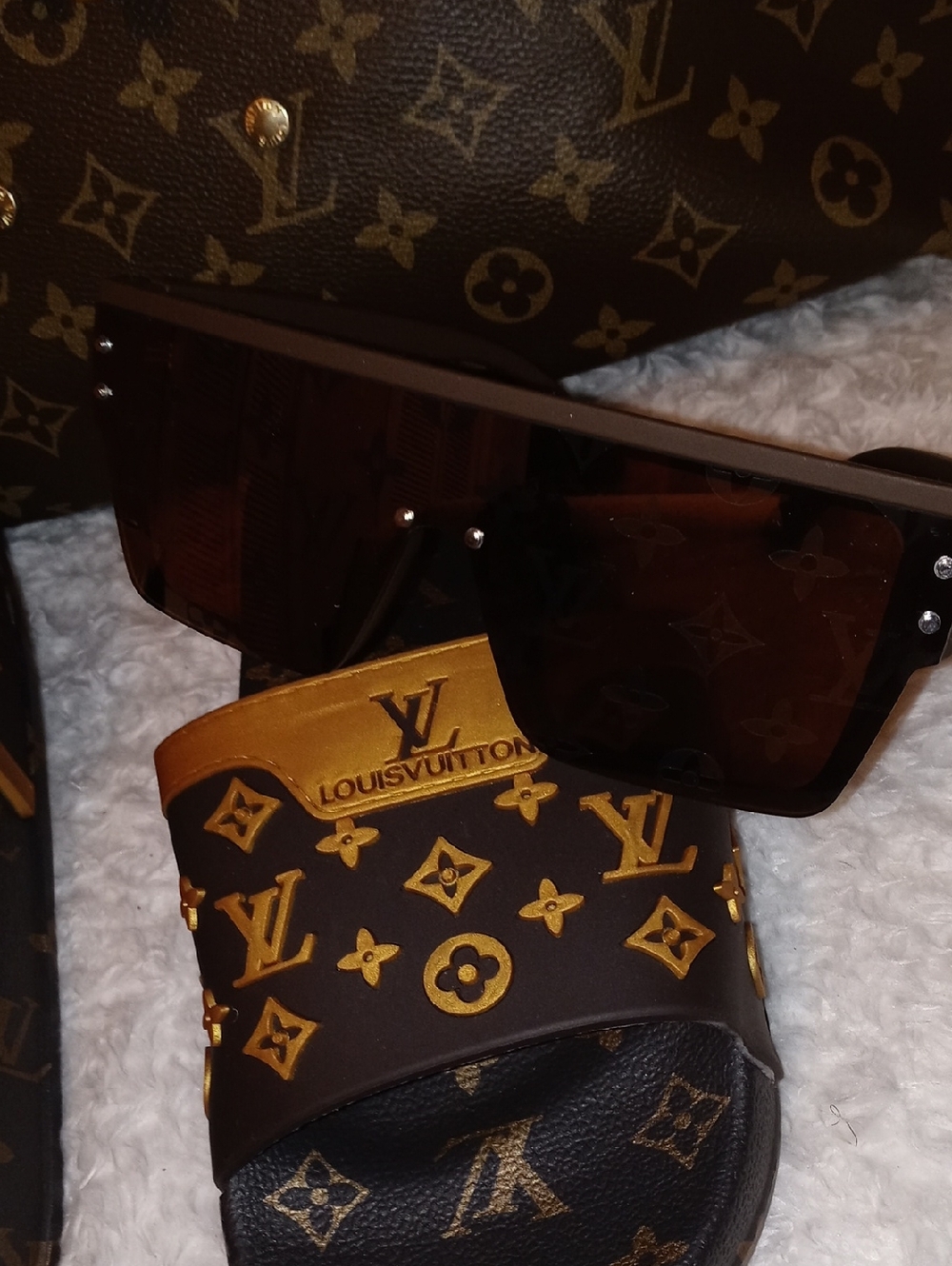 UnisexLouis Vuitton Brown and Gold Monogram Shield Sunglasses